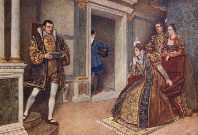 O Mercador de Veneza de Shakespeare: Pórcia, Bassânio, Nerissa e Gratiano (litografia a cores) de James Dromgole Linton