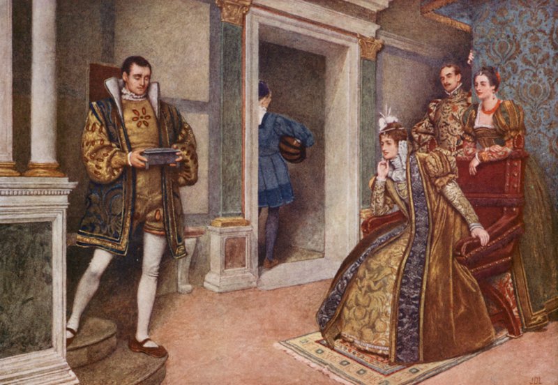 O Mercador de Veneza de Shakespeare: Pórcia, Bassânio, Nerissa e Gratiano (litografia a cores) de James Dromgole Linton