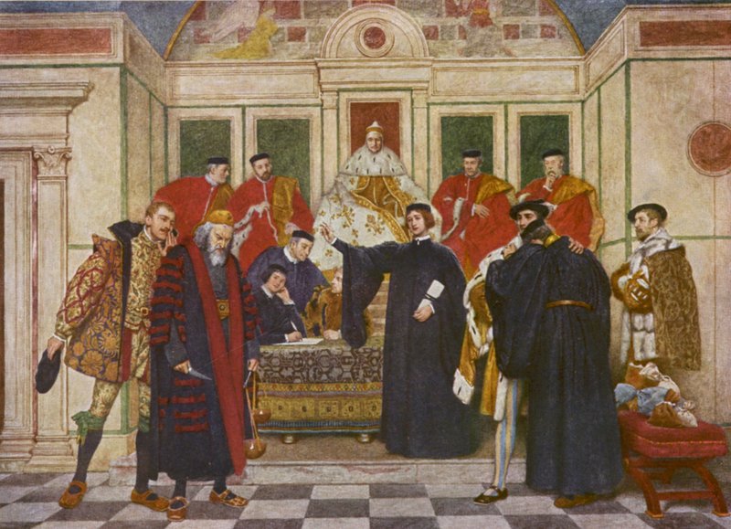 O Mercador de Veneza de Shakespeare: Shylock, Portia, Bassanio, Antonio, Gratiano e Nerissa (litografia a cores) de James Dromgole Linton