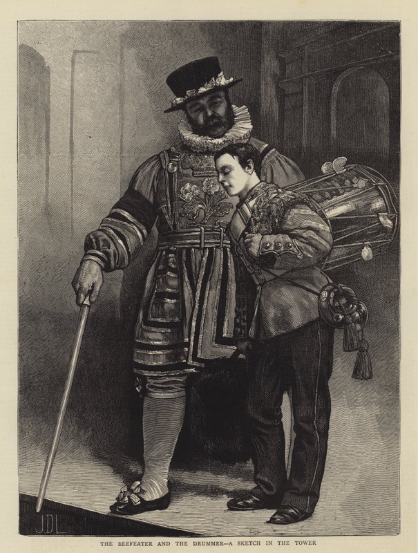 O Beefeater e o baterista, um esboço na torre de James Dromgole Linton