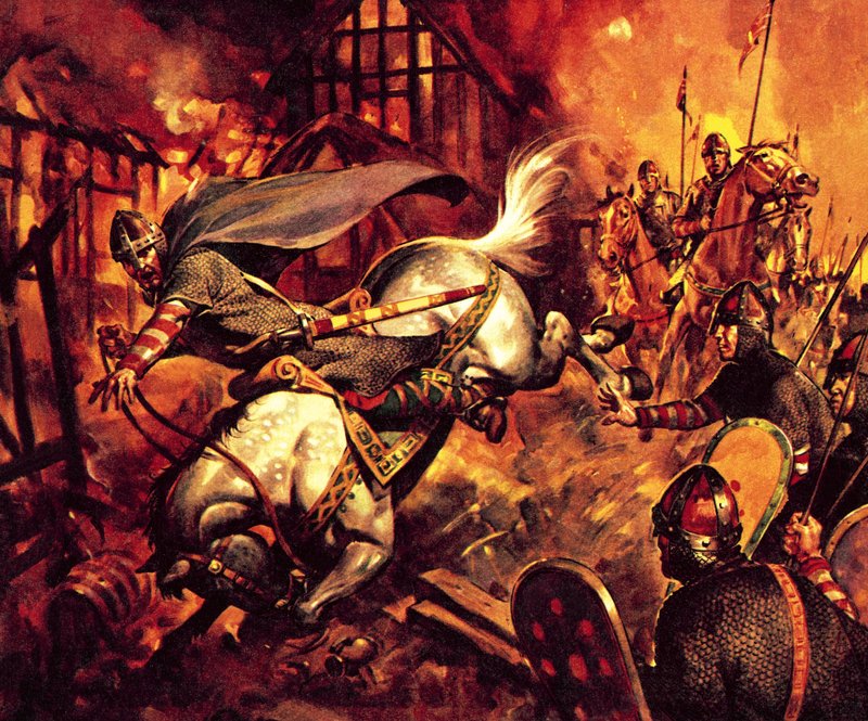 Cavalos famosos de facto e de ficção: A morte de Guilherme, o Conquistador (litografia a cores) de James Edwin McConnell
