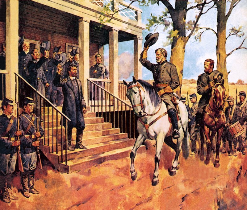 O General Lee e o seu cavalo "Traveller" rendem-se ao General Grant de James Edwin McConnell