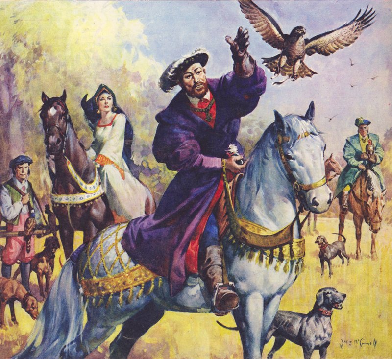 O rei Henrique VIII e Ana Bolena a caçar (litografia a cores) de James Edwin McConnell