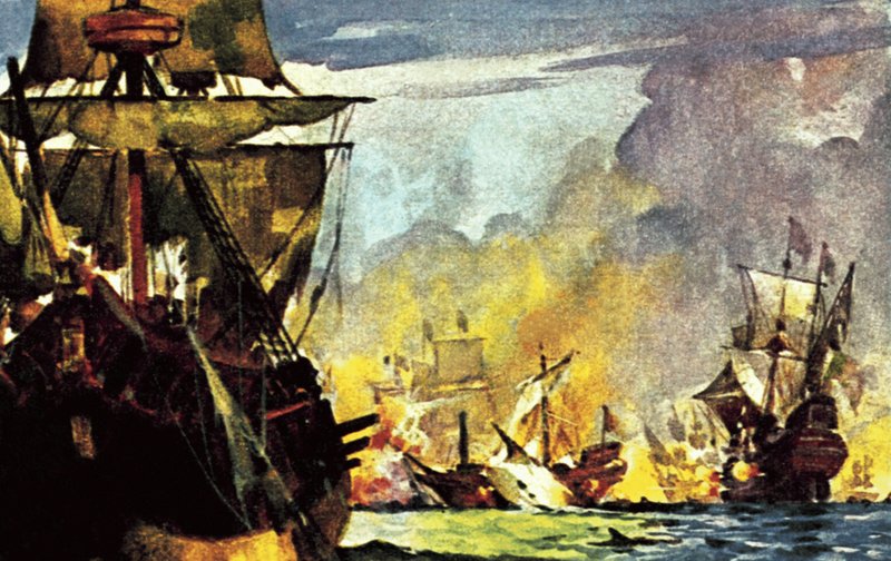 O último combate de Sir Richard Grenville no seu navio "The Revenge de James Edwin McConnell