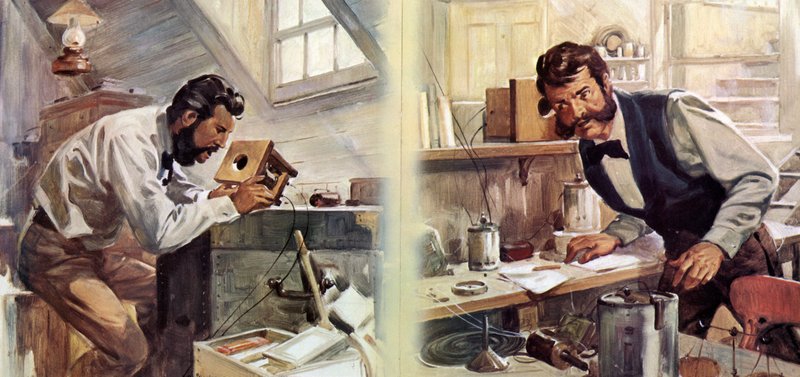 A primeira chamada telefónica (litografia a cores) de James Edwin McConnell