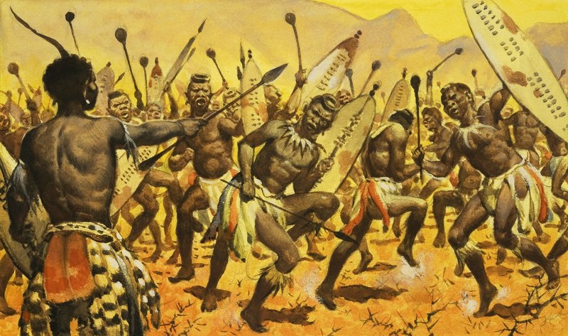 Guerreiros zulus obrigados por Shaka a dançar em terreno espinhoso de James Edwin McConnell