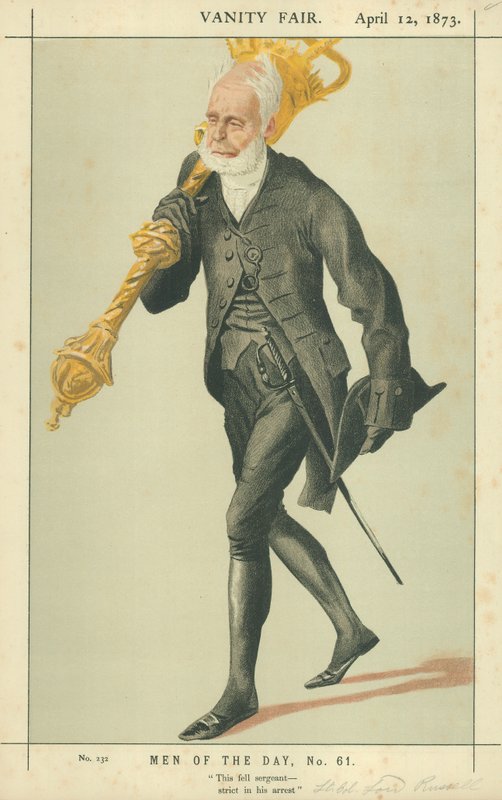 Tenente-Coronel Lorde Charles James Fox Russell, Este caiu sargento estrito em sua prisão, 12 de abril de 1873, cartoon Vanity Fair de James Jacques Joseph Tissot