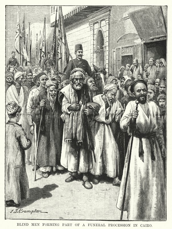 Homens cegos que fazem parte de uma procissão fúnebre no Cairo (gravura) de James Shaw Crompton