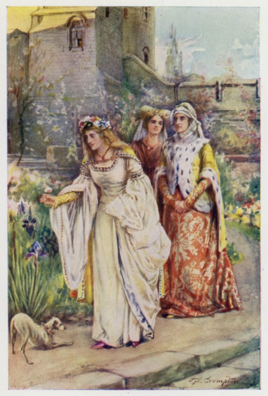 Pois lá no jardim andou a senhora mais bela que ele já tinha visto, cena do The Kingis Quair. de James Shaw Crompton