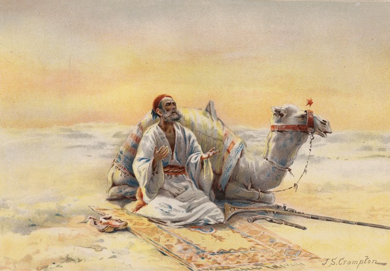 Oração no deserto (litografia a cores) de James Shaw Crompton