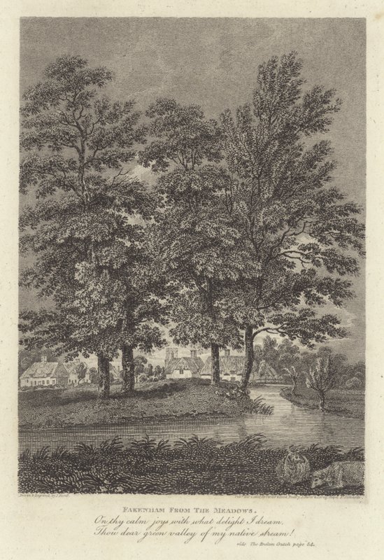 Robert Bloomfield, poeta: Fakenham from the Meadows (gravura) de James Storer