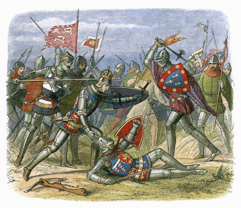 Rei Henrique V atacado pelo duque de Alencon na batalha de Agincourt de James William Edmund Doyle