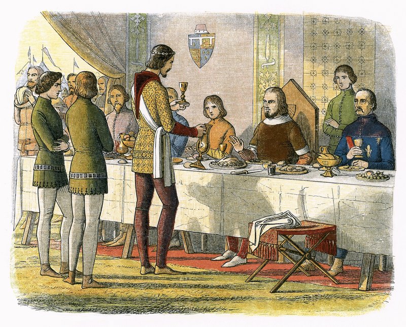 O Príncipe Eduardo serve o rei João de Artois à mesa depois de o ter derrotado em Poitiers de James William Edmund Doyle
