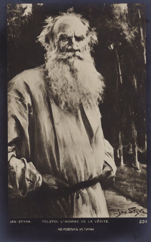 Leo Tolstoy (1828-1910), romancista russo, escritor de contos e dramaturgo de Jan Styka