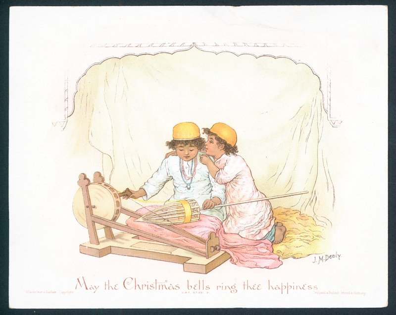 Cartão de Natal vitoriano com dois jovens rapazes (chromolitho) de Jane M. Dealy
