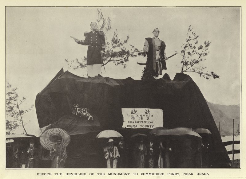 Antes do desvelamento do monumento ao Comodoro Perry, perto de Uraga de Japanese Photographer