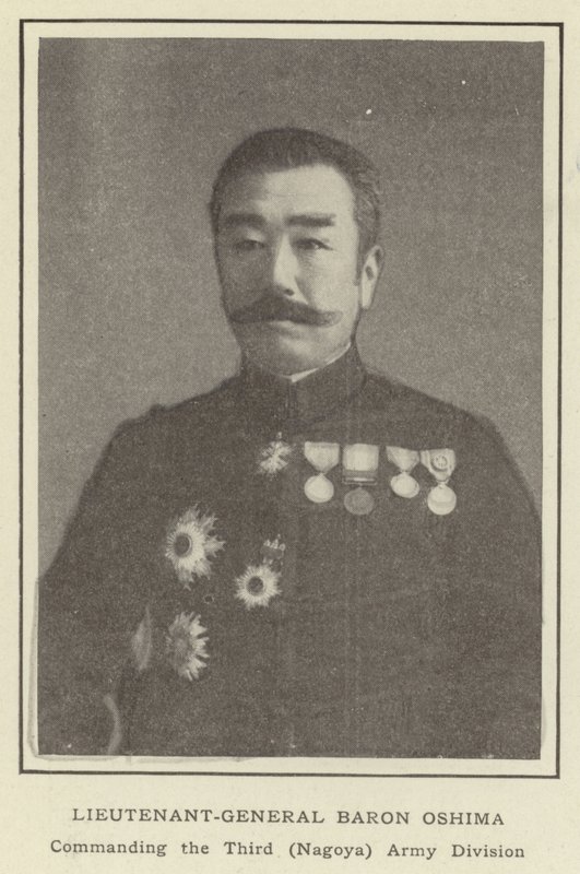 Tenente-General Baron Oshima, Comandante da Terceira Divisão do Exército (Nagoya) de Japanese Photographer
