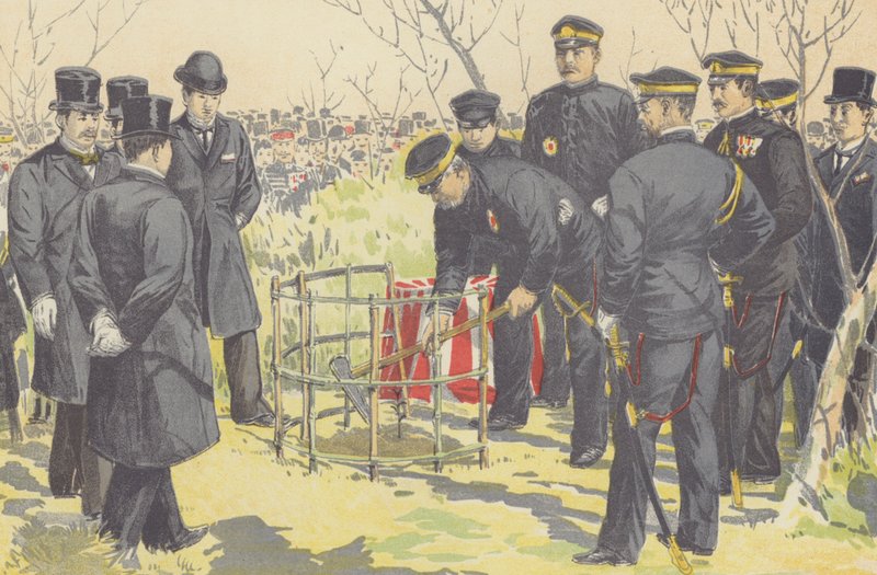 Almirante Togo plantando ele próprio um Louro para Lembrança da Celebração da Queda de Port Arthur (chromolitho) de Japanese School