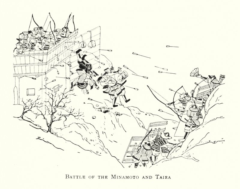 Batalha do Minamoto e Taira (litho) de Japanese School
