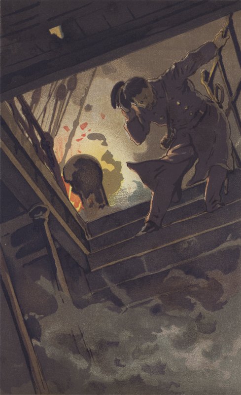 Comandante Hirose a pesquisar Warrant-Officer Sugino (chromolitho) de Japanese School