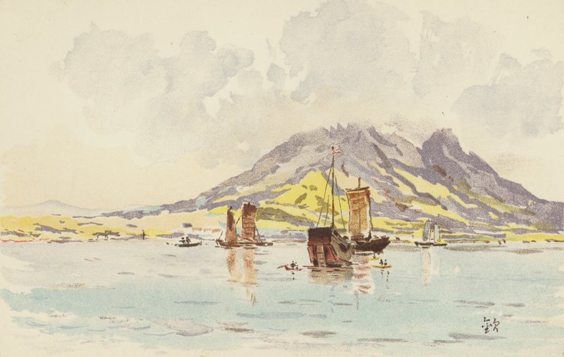 Ho-shang-shan visto de Ta-lien-wan (chromolitho) de Japanese School