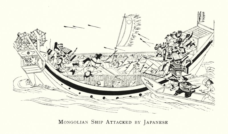 Navio Mongol Atacado por japoneses (litho) de Japanese School