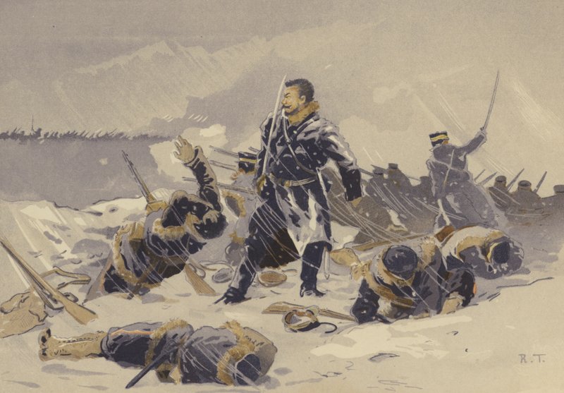 A Batalha de Hei-kou-tai na neve (chromolitho) de Japanese School