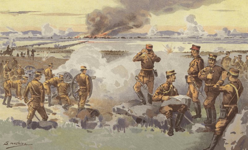 O Bombardeamento de Liao-yang pela nossa Artilharia (chromolitho) de Japanese School