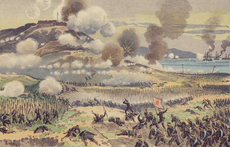 A Feroz Batalha em Nanshan (chromolitho) de Japanese School