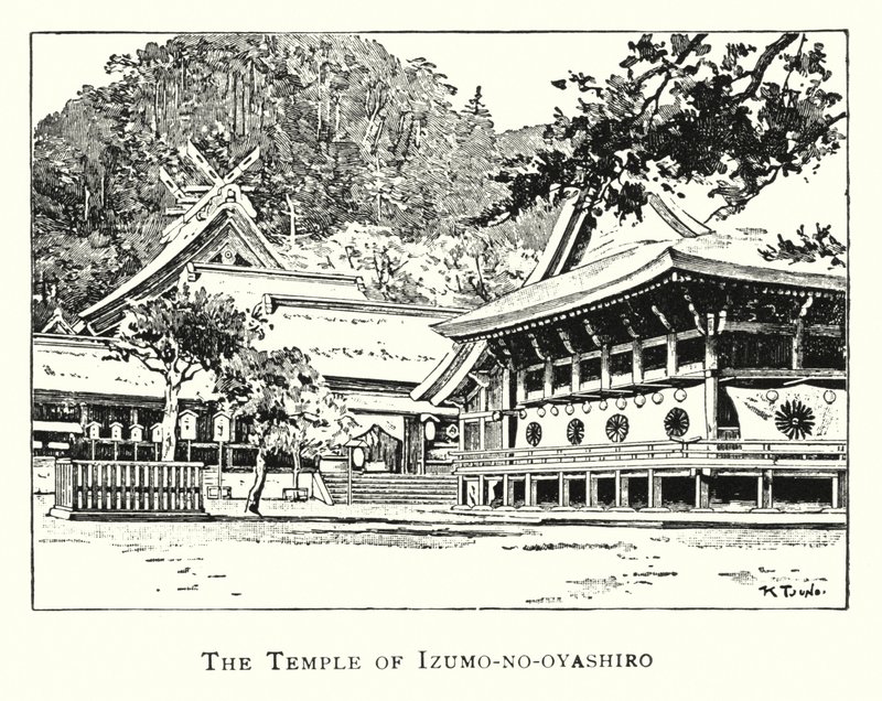 O Templo de Izumo-no-oyashiro (litho) de Japanese School