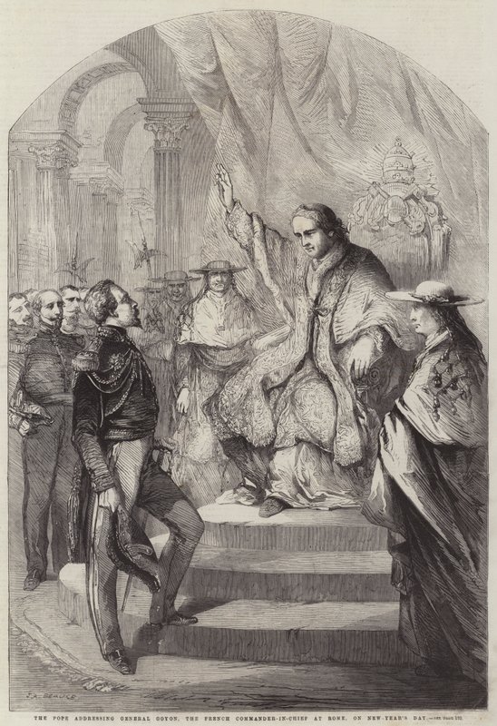 O papa se dirige ao general Goyon, o comandante-chefe francês em Roma, no dia de Ano Novo de Jean Adolphe Beauce