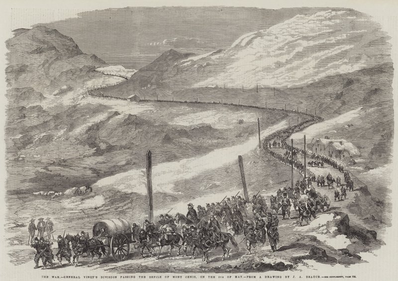A Guerra, Divisão do General Vinoy passando o Defile do Mont Cenis, no dia 5 de maio de Jean Adolphe Beauce