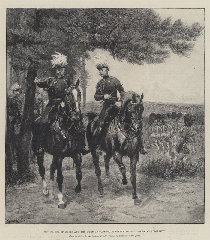 O Príncipe de Gales e o Duque de Connaught revendo as tropas em Aldershot de Jean Baptiste Edouard Detaille