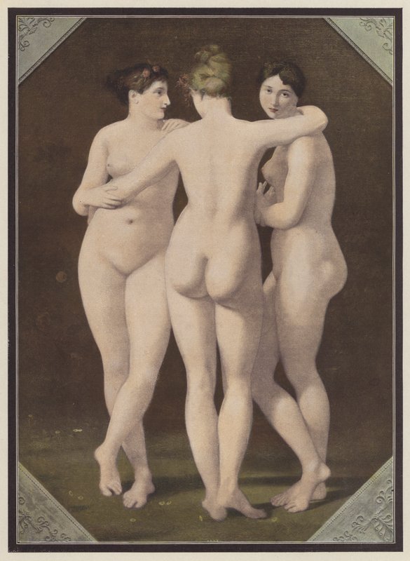 As Três Graças (cor litho) de Jean Baptiste (after) Regnault
