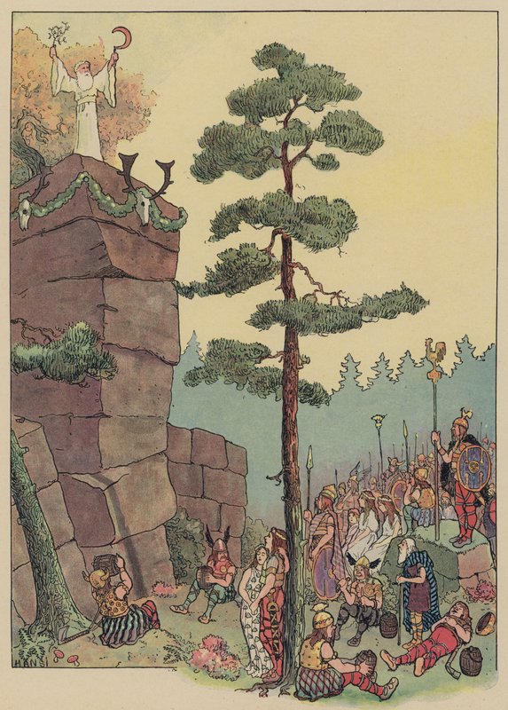 Druidas celebrando um festival no Maennelstein, Alsácia (lito colorido) de Jean Jacques Waltz
