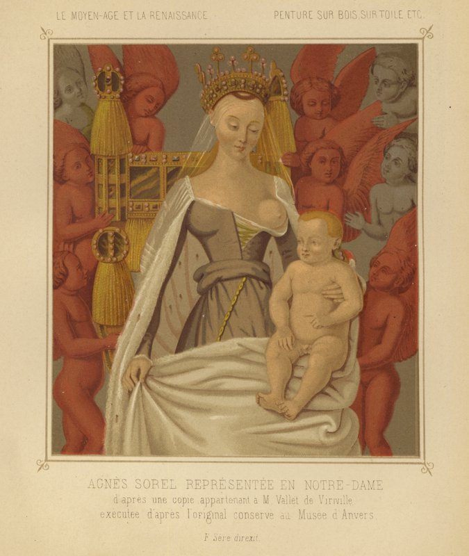 Agnes Sorel como Madonna Lactans (cromolito) de Jean (after) Fouquet