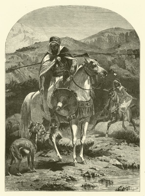 Caça à lebre na Argélia com galgos (gravura) de Jean Antoine Valentin Foulquier