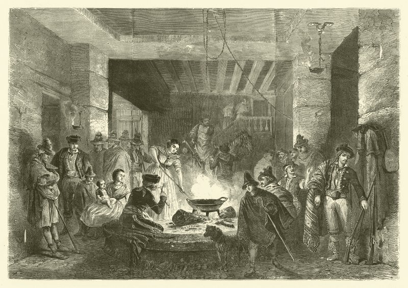 Posada, uma pousada na Sierra Nevada, Espanha (gravura) de Jean Antoine Valentin Foulquier