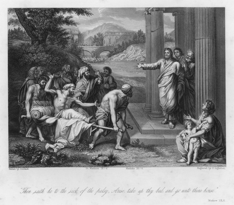 O Palsied Man curado, Mateus IX, 6 (gravura) de Jean Baptiste (after) Jouvenet