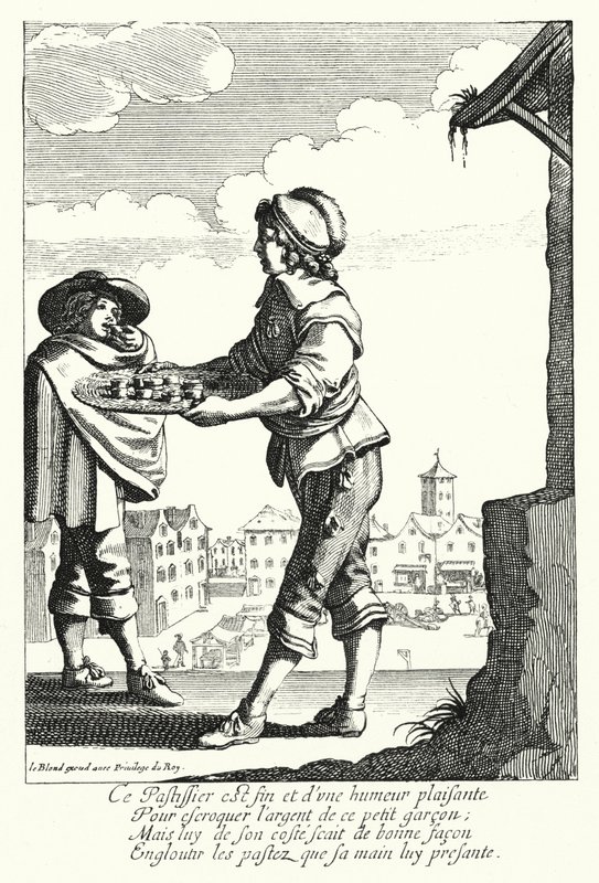 O Vendedor de Tartes (gravação) de Jean Baptiste Alexandre (after) Le Blond