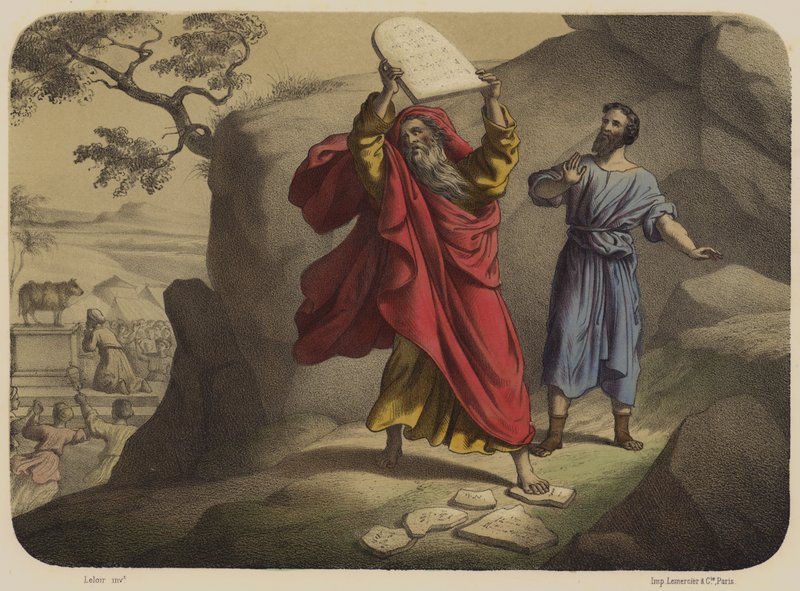 Moisés quebra as tabelas da lei de Jean Baptiste Auguste Leloir
