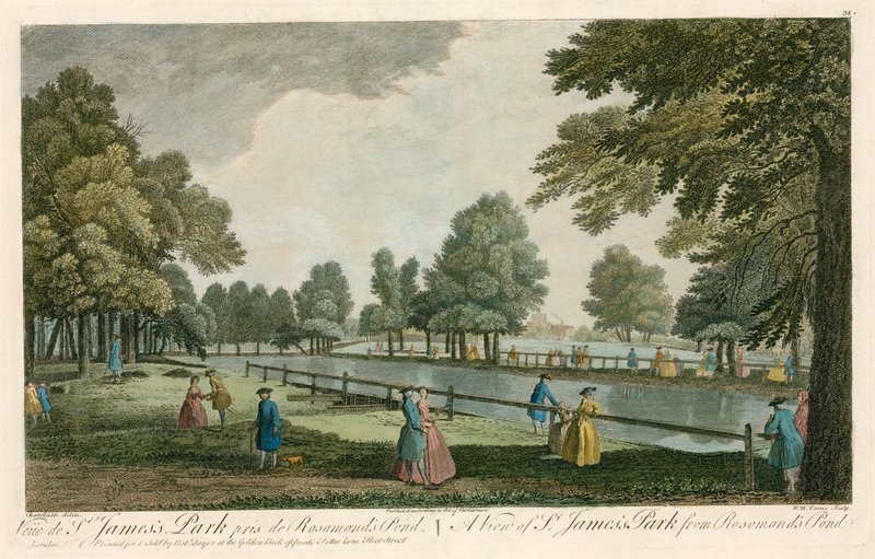 Uma vista do Parque St James, em Londres, da Lagoa de Rosemary de Jean Baptiste Claude Chatelain