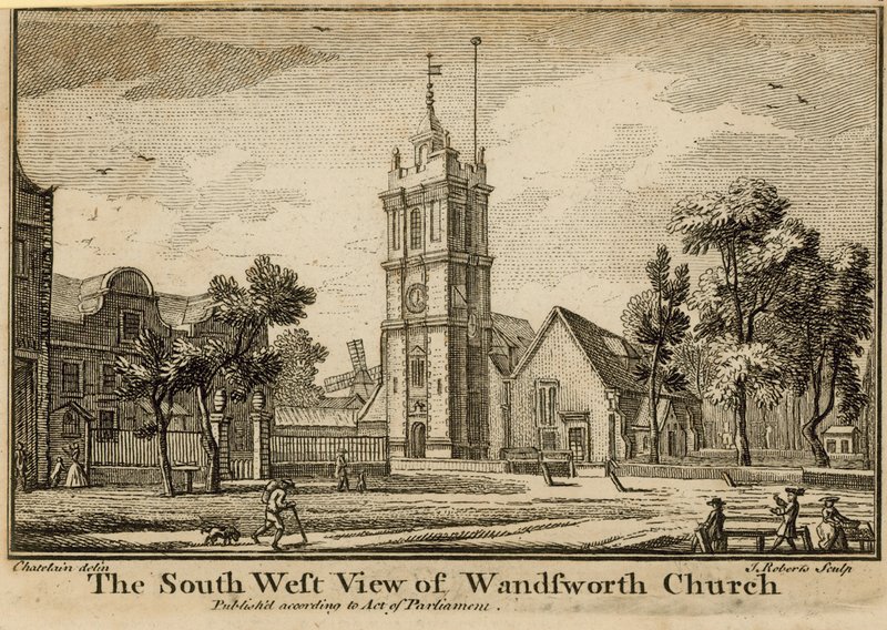 A, sul, oeste, vista, de, Wandsworth, igreja de Jean Baptiste Claude Chatelain