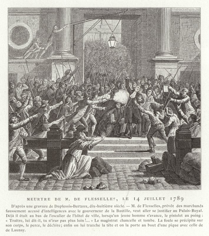 O assassinato de Jacques de Flesselles, Revolução Francesa, 14 de julho de 1789 de Jean Duplessis Bertaux