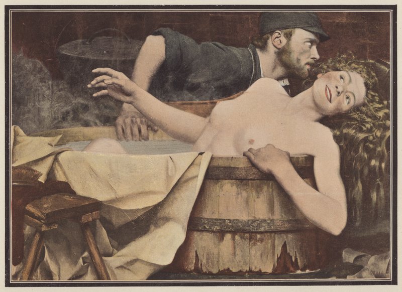 Depois da lavagem, mulher numa banheira (cor litho) de Jean Eugene Buland