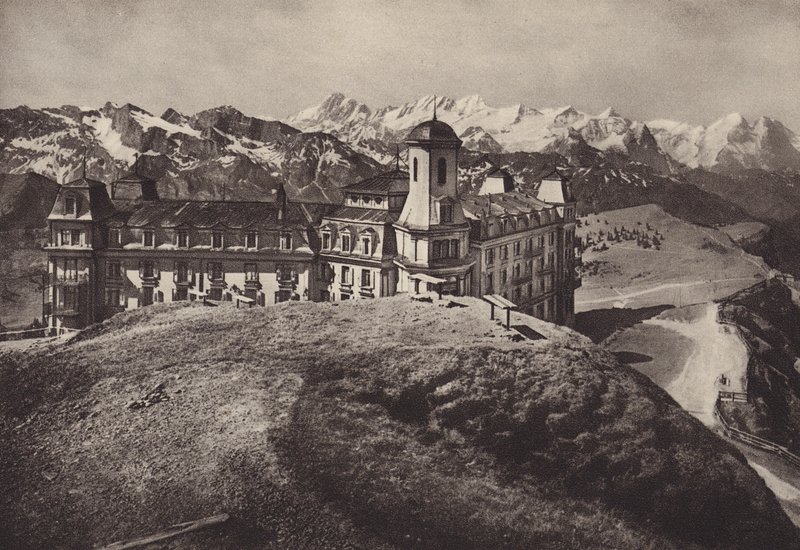 Hotel Rigi Kulm, vista dos Alpes Berneses (foto a p/b) de Jean Gaberell