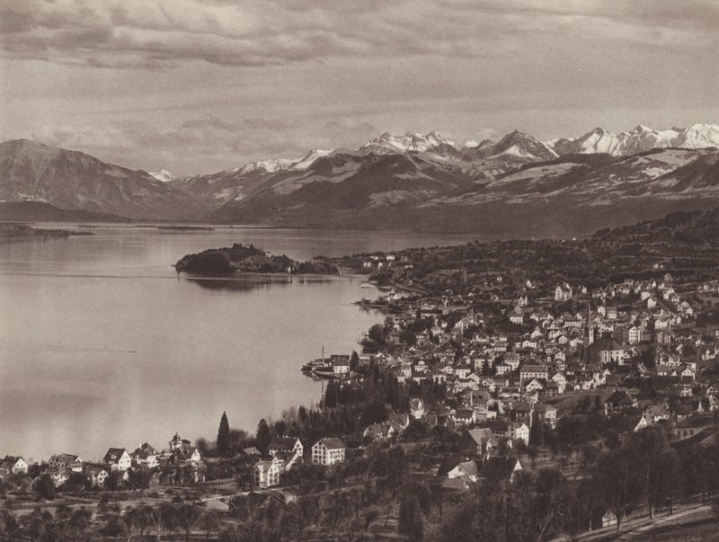 Suíça: O Lago de Zurique, Horgen, a Au e os Alpes (foto a p/b) de Jean Gaberell