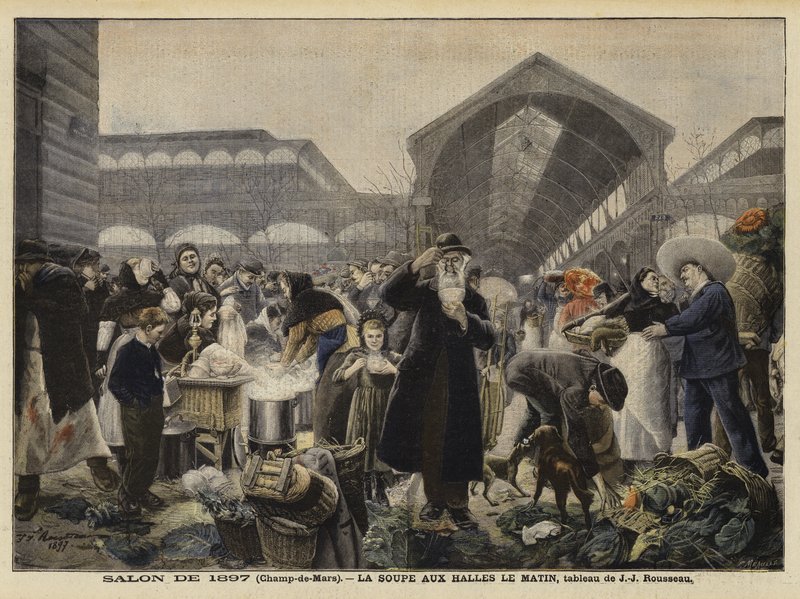 Barraca de sopa no mercado de Les Halles na manhã de Jean Jacques Rousseau