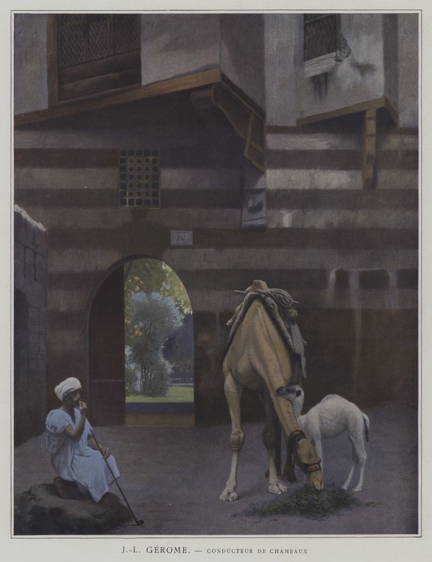 Motorista de camelos (cor litho) de Jean Leon (after) Gerome