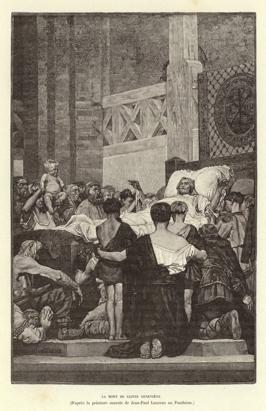 La Mort de Sainte Genevieve. Morte de St Genevieve, c512 (gravura) de Jean Louis Hamon
